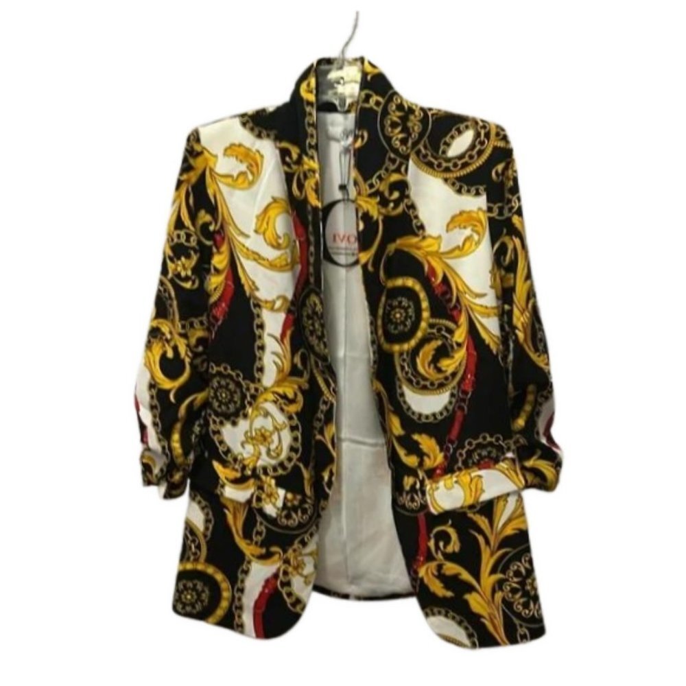 Women's Blazer Jacket - Black and Gold Chain Design - Picture 2 of 8